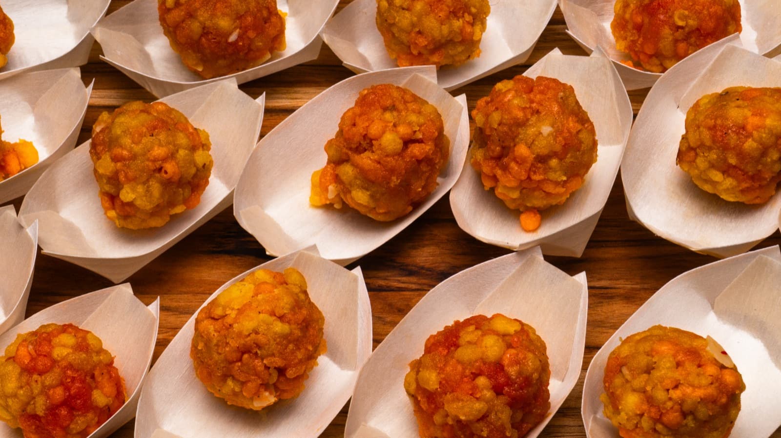 Pakora appetizers served at wedding catering event