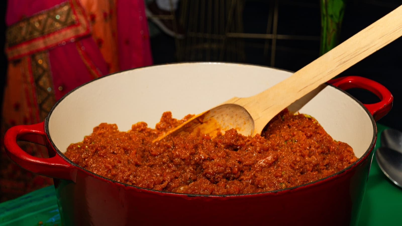 Rich curry being prepared at Indian wedding